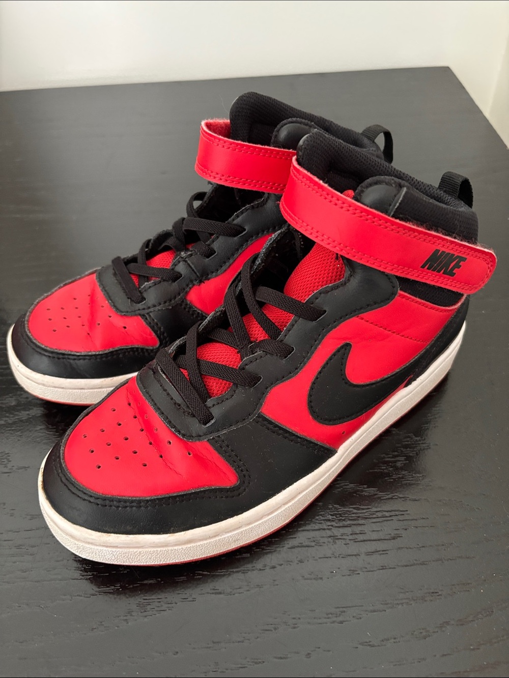 Nike Kids Red and Black Mid-Top Sneakers with Strap